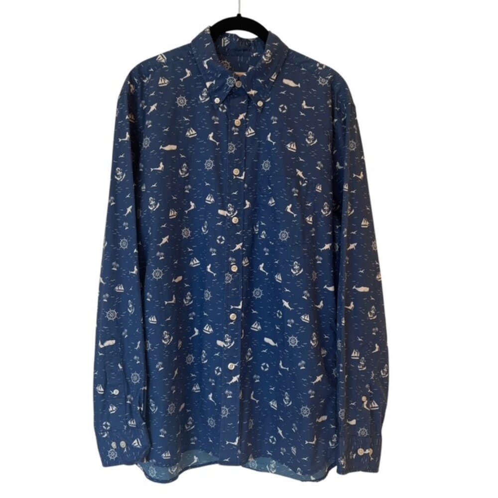 Brooks Brothers Men's blue & white  Button Down Shirt blue Nautical Theme Size M